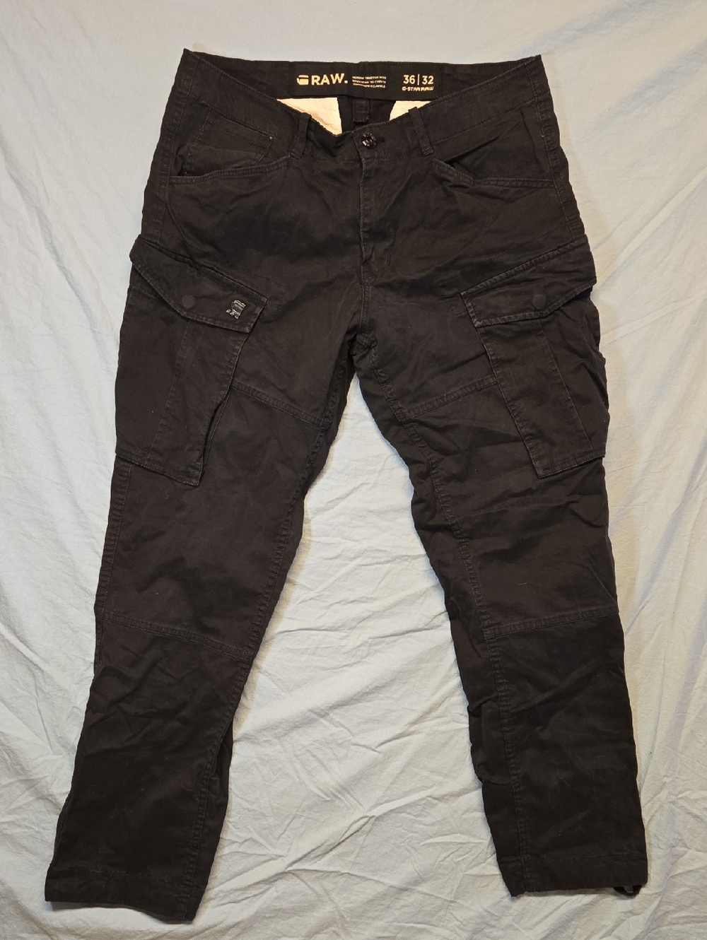 G-Star Raw Black Rovic Zip 3D Tapered Cargo Style Pants with Utility Pockets